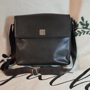 💯 Authentic MCM Brown Saffiano Leather Messenger Bag